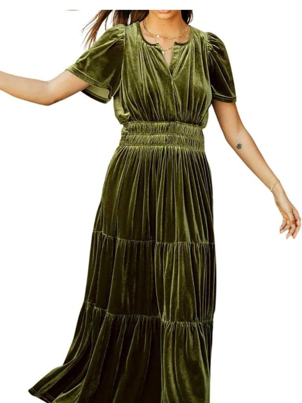 NWT Leslie Fay Olive Green Velvet Tiered Maxi Dress Plus Size 14 - Picture 2 of 7